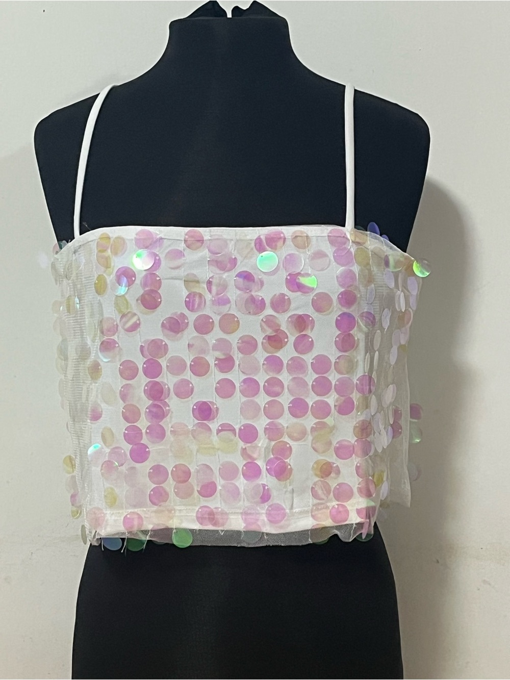 On Twelfth Iridescent Sequin Crop Top - Size L (Flaws)
